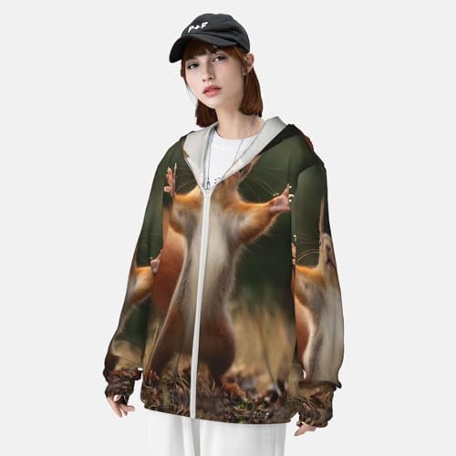 UPF 50+ Sun Protection Hoodie Rash Guard Long Sleeve Sun Shirt Squirrel Funny Animal UV Shirt Full Zip Jacket 6