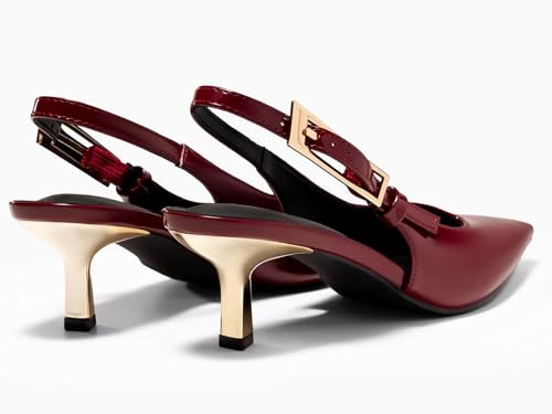 Image of Coutgo Womens Slingback Kitten Heels Closed Pointed Toe Pumps Buckle Strap Wedding Party Dress Shoes