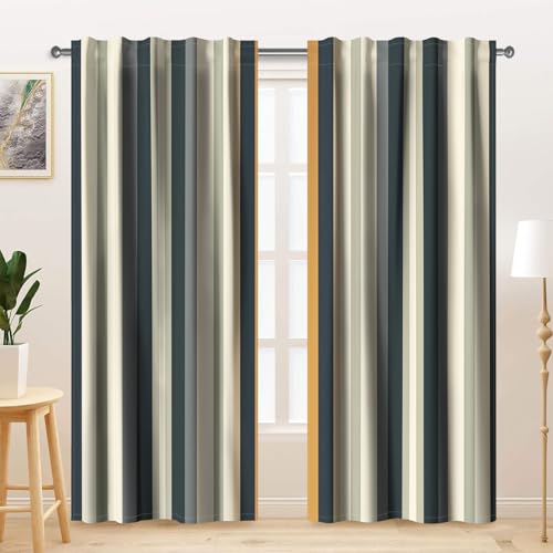 Kzzfqxb Cortinas Modernas de 107x160cm 2 Paneles, Estilo nórdico Rayas artísticas Color Negro Gris Beige marrón Claro para Ventana para Sala de Estar, Dormitorio