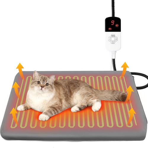 Wortade Heated Cat Bed 9 Adjustable Temperature Waterproof Cats Heating Pad for Cats with 4 Timer Options Pet Heating Pads for Cats Dog Cat Heated Pads Indoor 17.7 x 23.6
