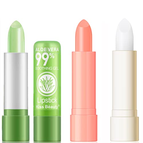 Aloe Vera Color Lipsticks Changing, Lasting Nutritious Lip Balm Lips Natural Moisturizing gentle colorless Lipstick Lip Gloss 3pcs (Set 02)