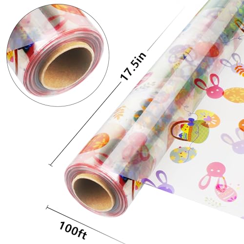 Image of JOYIT 100ft Easter Cellophane Wrap Roll with Egg (17.5 in x 100 ft) - 3 Mil Thick Easter Wrapping Paper Roll, Easter Cellophane Bags for Baskets Candy Gift Wrapping