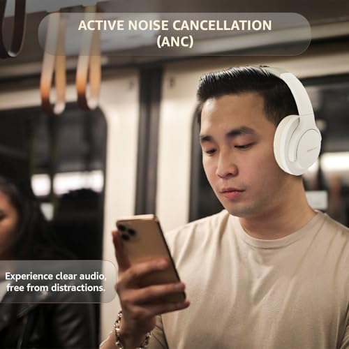 Image of Amazon Basics Pro Series Wireless Noise Cancelling ANC Over Ear Headphone | Bluetooth Headset | USB Charging | 10 m Paring Distance | 74 Hours Battery Life | 40 mm Drivers | IPX4 Rated (Beige)