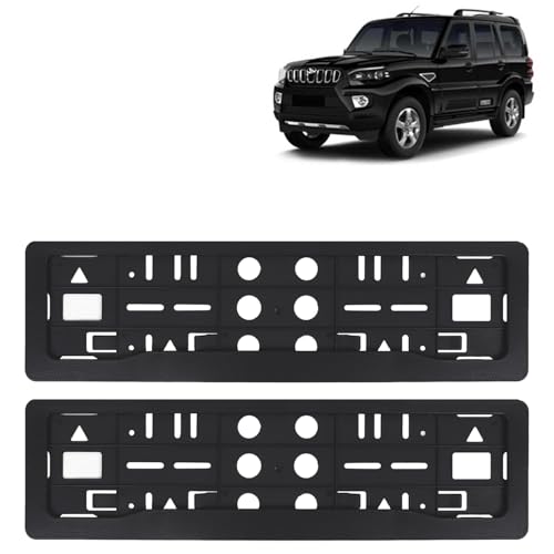 Image of KINGSWAY Scorpio Car Number Plate Frames for All 2019 to 2022 Models of Mahindra Car Registration Plate Holders, Black Licence Plate Covers (Front and Rear), Universal Size 51.5 x 14.5 cm
