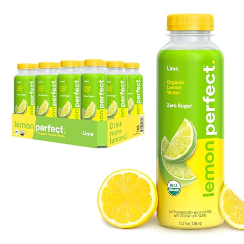 Lemon Perfect Lime, Flavored Lemon Water, Organic, Zero Sugar, Healthy Hydration Drinks, 15.2 fl oz Bottles (12-Pack)