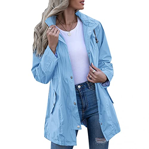 Veste à capuche femme bleu ciel en taille XXL, parka longue d'hiver unie