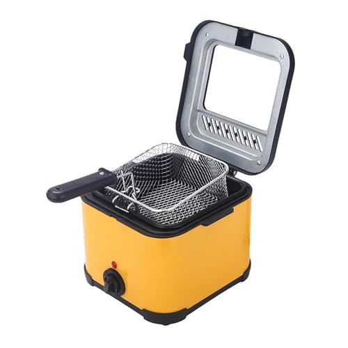 Deep Fryer with Basket 1.5L, 1000W Electric Deep Fryer with Visible Glass Lid, 80-190°C Temperature Control, Stainless Steel Housing Easy to Clean 220V 2 Colors(Yellow)