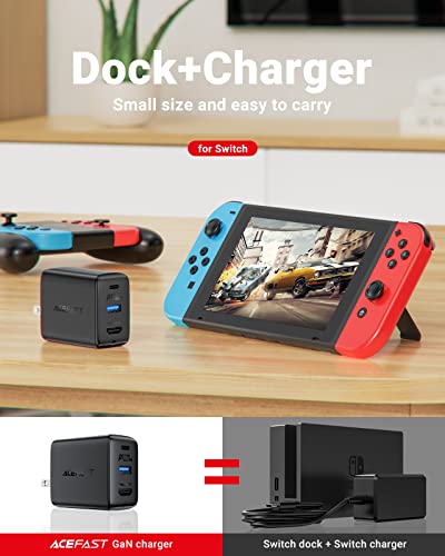 Acefast Gan Pd65W 3 Port(Usb C+Usb A+4K/Hd) Fast Charger Hub For Nintendo Switch, Usb C 3.1 Laptops, Tablets, Foldable Ac Plug Power Adapter Compatible With Macbook, Switch, Hp, Acer, Samsung, Asus #TOP6