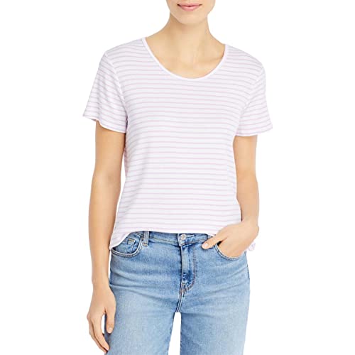 Three Dots Women's Cotton T-Shirt, White/Orchid Stripe, Large Three Dots Women's Cotton T-Shirt, White/Orchid Stripe, Large