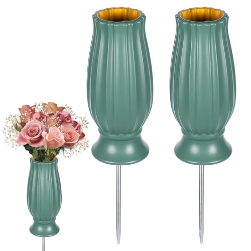 PRITOK Vaso per tomba con picchetto, 2 pezzi di vaso per cimitero con picchetti per tombe di cimitero, decorazione funeraria, in plastica, vaso per fiori per tomba, decorazione cimitero