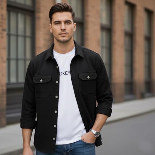 Image of DEELMO Men's Stylish Cotton Blend Casual Shirt || Full Sleeve Button-Down Shirt with Dual Flap Pockets || Comfortable Breathable Fabric || Perfect for Casual Office and Outing Wear