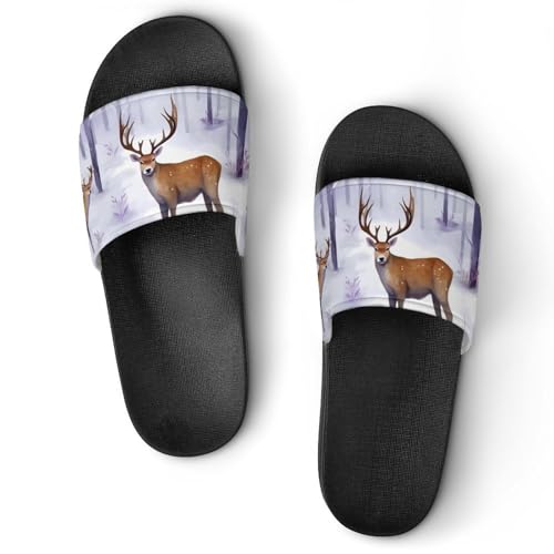 Deers Winter Forests Non Slip Slides Sandals for Women Men Quick Drying Shower Shoes for Bathroom Pool Beach