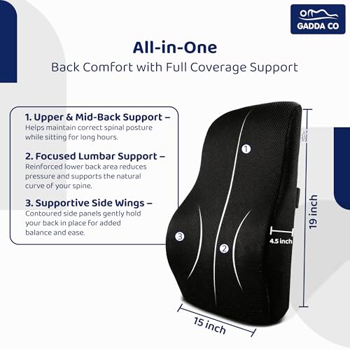 Image of GADDA CO Back Support for Chair & Coccyx Seat Cushion Combo for Tailbone Pain Relief | Memory Foam Sitting Cushion for Office Chair, Car & Home | Relief from Back, Sciatica & Hip Pain (Mesh Black)