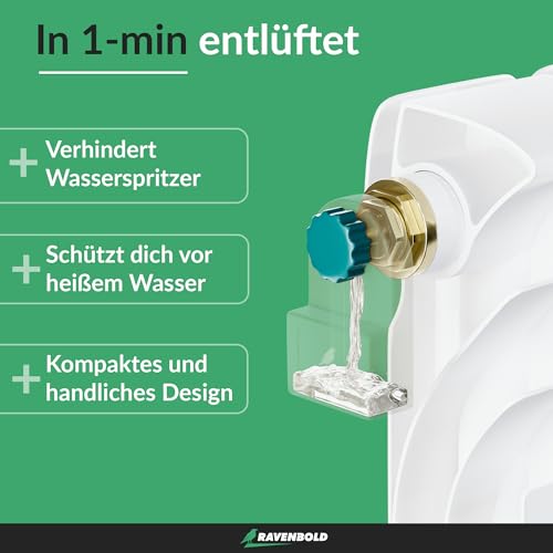 RAVENBOLD Heizungsentlüfter mit Auffangbehälter - OHNE TROPFEN - integrierter 5x5mm Vierkant Entlüftungsschlüssel für Heizkörper… – Ansicht 3