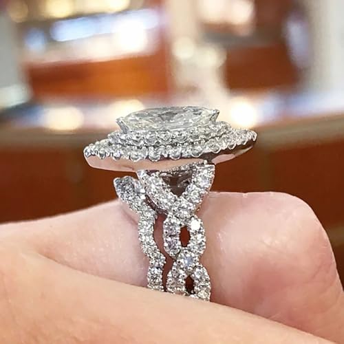 Luxury Bright Marquise Cut Cubic Zirconia 2Pcs/Set Rings for Women Trendy Wedding Band Jewelry3