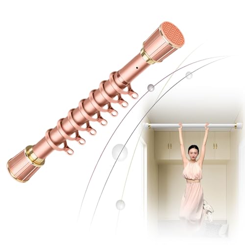 Barra de cortina telescópica ajustable sin taladrar y colgador de ropa extensible, ideal para decoración del hogar y el baño (rosa, 4,1-5 m, 30 anillos)