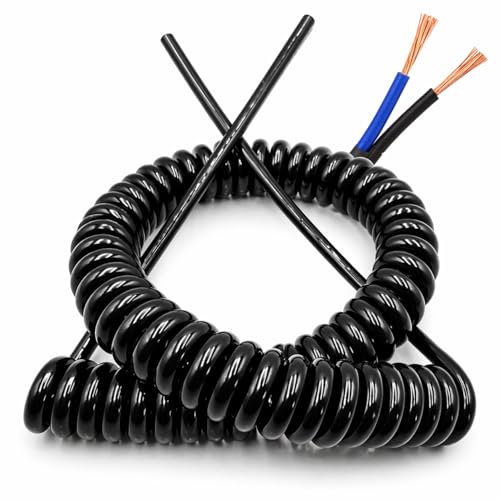 Spiralkabel Spiralkabel Spiralkabel 2-adrig Teleskop-Federdraht 24AWG 20AWG 17AWG 14AWG Stromkabel Schwarz Kabellänge ausziehbar 2 5m 2 Leiter 24AWG