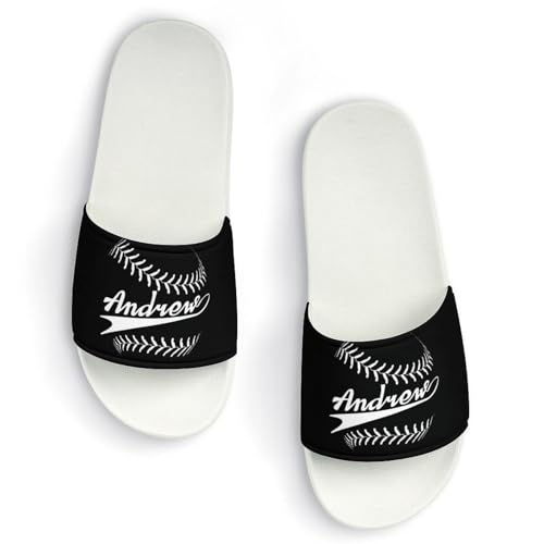 Custom Sports Slides Personalized Slippers - Baseball Sandals Quick Drying Softball Slippers Indoor Outdoor,Gifts for Men Youth Boy (White,Style 31)