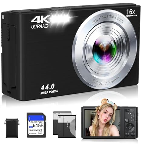 FHD 4K Digital Camera with 64GB SD Card & Batteries