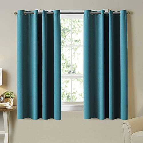 Teal Blackout Curtains Grommet Thermal Insulated Room Darkening Bedroom Curtain Panel 63 Inch Length Teal Drapes (2 Panels) for Nursery Room Curtain, Set of 2 Panels, 52 x 63 Inches Each Panel, Teal