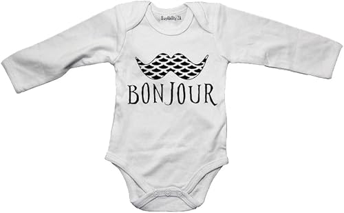 Bonjour - Mustache - Baby Grow White Long Sleeve