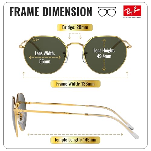 Image of Ray-Ban RB3565 JACK Square-Round Shaped Sunglasses for Men & Women with Official RAYBAN Eyewear Kit