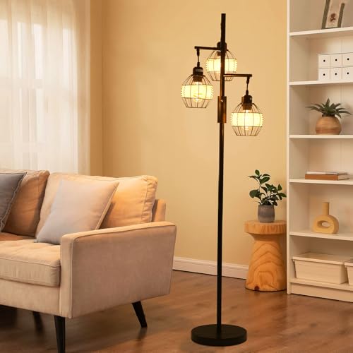 Lámpara de pie industrial con base de madera maciza y diseño rústico 5