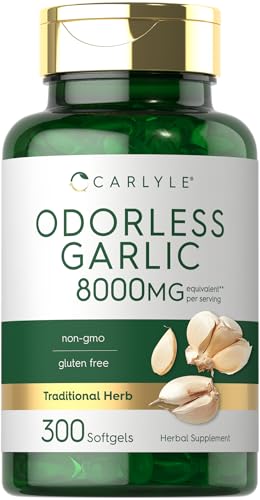 Carlyle Odorless Garlic Softgels 8000 mg | 300 Count | High Potency Formula | Non-GMO and Soy Free