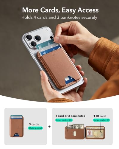Image of ESR for MagSafe Wallet with Stand, RFID Blocking, MagSafe Ring Included, 5 Cards Holder for Phone Case, Slim Magnetic Wallet for iPhone 17e /17 /16 /15 /14 /13 /12 (Not for mini), Selected Samsung, Brown