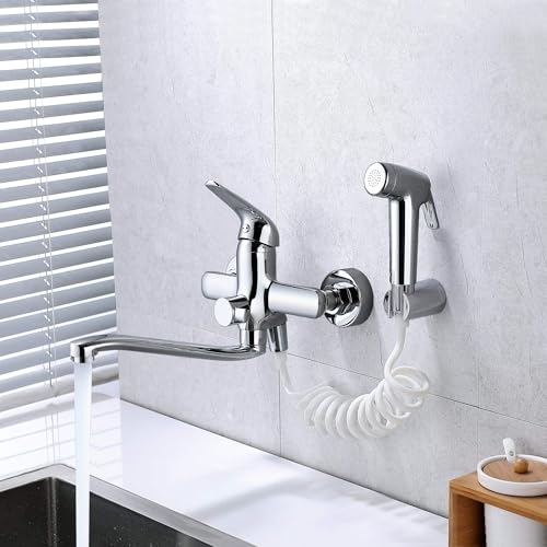 Robinet de cuisine mural avec pistolet laiton rotatif basse pression - 2