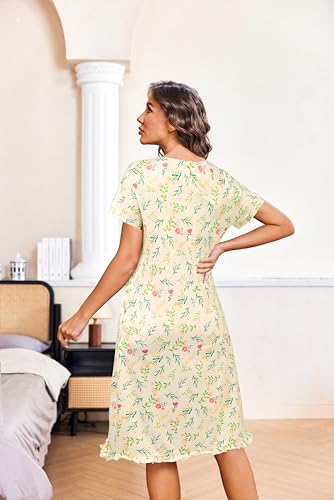 Image of Ekouaer Nightgowns for Women with Pockets Button Front Short Sleeve House Dresses Floral Print Mumu Dress