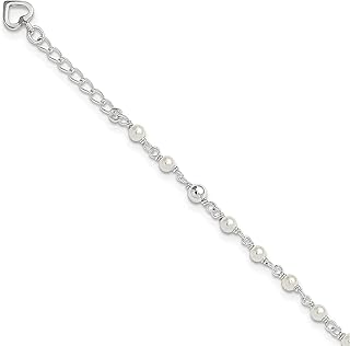 Tornozeleira de Prata Esterlina 925 22,8 cm Plus 1 Extensor de Tamanho Ajustável em Água Doce Pérola Cultivada em Água Doce Tornozeleira de Praia Amor Joias Finas para Mulheres Presentes para Ela, 10 inches, Pérola, Pérola