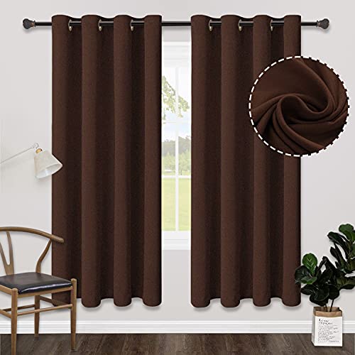 ALLJOY Soft Blackout Curtains 72 Inches Length Drapes for Bedroom Windows/Living Room,2 Panels Thermal Insulated Drapes Solid Linen Curtains with Grommet for Room Darkening Window Treatments,W52,Brown