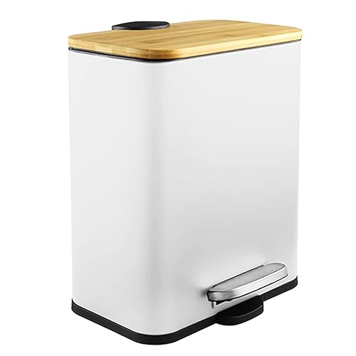 Cubo de basura pequeño con tapa de bambú cierre suave y pedal de pie cubo de basura rectangular de 13 gal5 litros con cesta de basura interior para