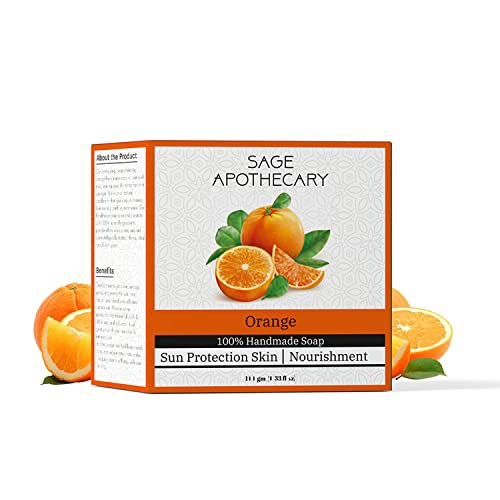 Image of Sage Apothecary 100% Natural Luxury Handmade Orange Bath Soap for Skin Brightening | Nourish and Refreshing Skin with Organic Ingredients | Sun Protection Skin- 100 GM (PACK OF 1)