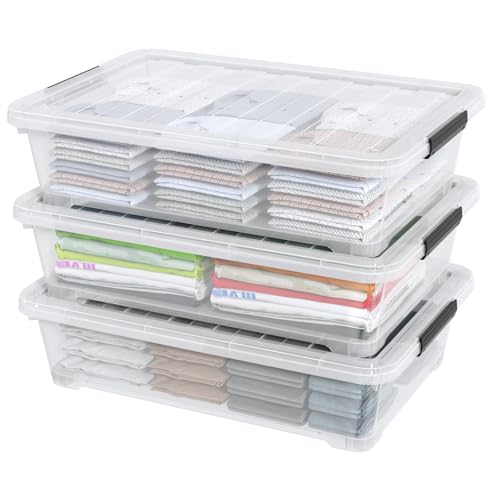 Rosebloom 40 Quart Plastic Under Bed Storage Bins with Lid, Clear Storage Containers Under Bed, 3 Packs