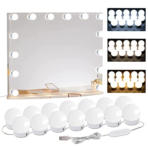 HELOIE 22.6ft Led Vanity Mirror Lights with 14 Dimmable Light Bulbs Makeup Vanity Lights for Big Long Mirror,Mirror Not Included HELOIE 22.6ft Led Vanity Mirror Lights with 14 Dimmable Light Bulbs Makeup Vanity Lights for Big Long Mirror,Mirror Not Included