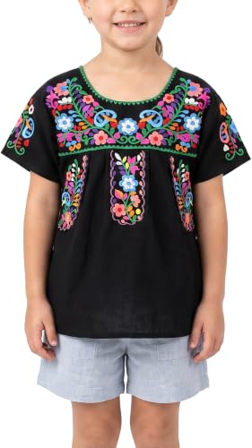 Image of YZXDORWJ Mexican Blouse for Girls Traditional Embroidered Summer Short Sleeve Peasant Blouse for Kids