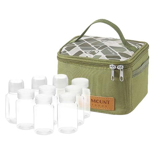 Camping Spice Kit | 9-Piece Portable Seasoning Set with Storage Bag | Backpacking Shaker Jars for BBQ, Hiking, 9 Piece Set Turquoise