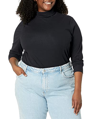 Image of Amazon Essentials Women's Slim-Fit Stretchy Layering Long Sleeve Knit Rib Turtleneck Top (Available in Plus Size), Pack of 2