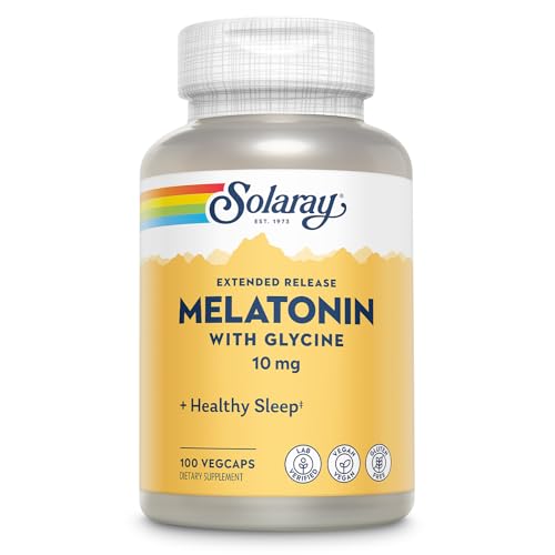 Image of SOLARAY Melatonin 10mg with Glycine - Extended Release, Healthy Sleep Aid and Calming Relaxation Support - Lab Verified, Vegan, Gluten Free, 60-Day Guarantee - 100 Servings, 100 VegCaps