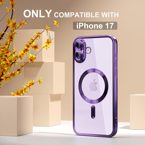 Image of Misea Magnetic for iPhone 17 Case Compatible with MagSafe | [Never Yellowing] [Military Drop Protection] Full Camera Lens Protector Plating Soft Clear Phone Case for Women, Deep Purple