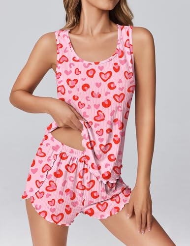 Image of Ekouaer 2 Pieces Womens Tank Top Pajamas Set Soft Sleepwear Cami and Shorts