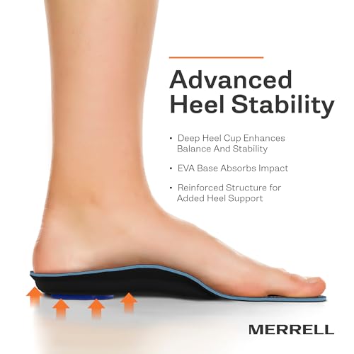 Image of MERRELL Premium Comfort Insoles for Men - Orthotic Insoles with Slow Rebound Memory Foam & Semi-Rigid Cork Layer for support - Plantar Fasciitis Relief, Work Boot, Hiking /For Low to Medium Arch Height
