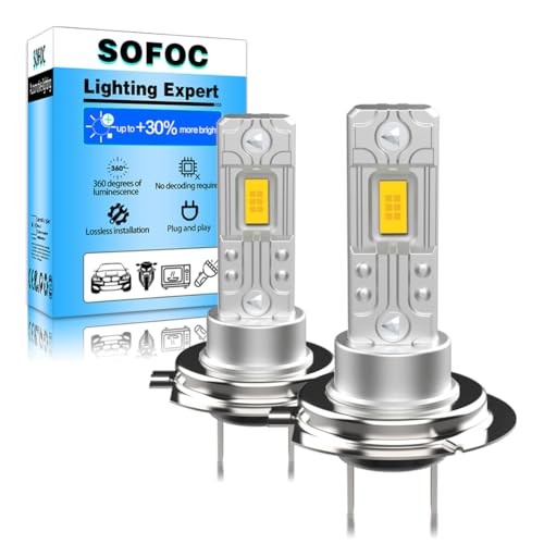 SOFOC H7 Lampadina LED Fendinebbia PX26D Fari 12V 24V 12-24V DC Compatibled 4000LM 300% Più Luminoso Giallo 3000K Anabbaglianti/Abbaglianti Ricambio 2Pcs
