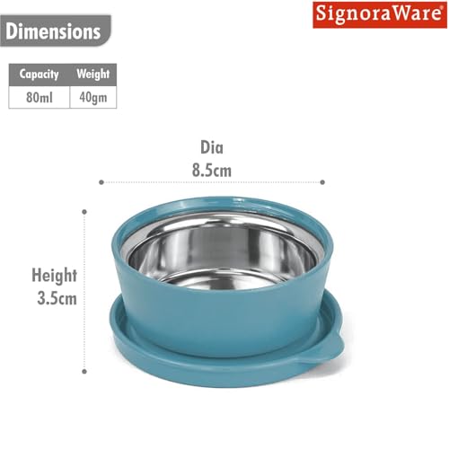 Image of SignoraWare Monarch Mini Mate Stainless Steel Container | Airtight & Leakproof | Small Storage Box for Spices, Chutney, Snacks | Ideal for Office, School & Travel (80ml | EBlue)