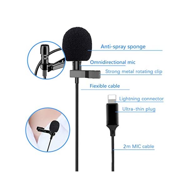 Lavalier Mikrofon, Ansteckmikrofon mit 1.8m Verlängerungskabel und Kondensator, Perfekt für iPhone/Recording Interview… – Bild 5