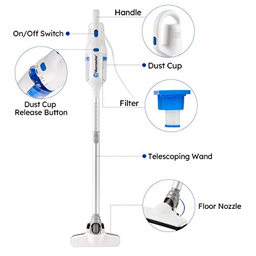 Vacmaster Corded Stick Vacuum Cleaner 2 in 1 Ultra-Lightweight 14Kpa Power Suction Handheld Vacuum Cleaner with Washable HEPA Filter for Home, Car, Pet Hair, Carpet, Hard Floor