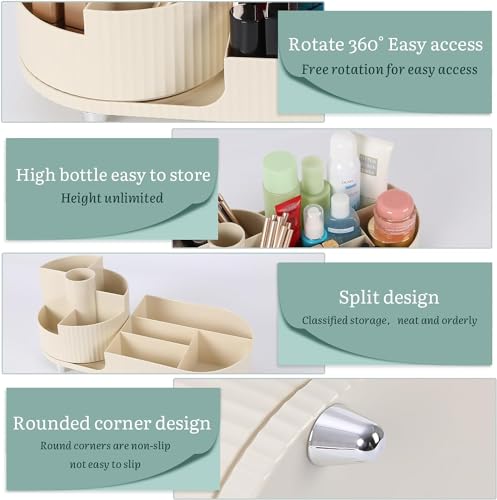Image of COOFANDY Makeup Organizer, 360 Rotating Makeup Organizer, Rotating Compartment 2 In 1 Cosmetic Storage, Makeup Organizer Storage Is Perfect for Dresser, Bathroom, Bedroom (WHITE)