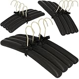 FloridaBrands Anti Slip Satin Padded Hangers Black Soft Fabric with Gold Hook - Heavy Duty for Women's Clothes, Coat, Blouse, Sweaters, Dresses, Clothing - Set of 12